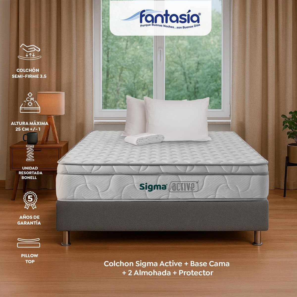 COLCHONES FANTASIA - Combo Colchón Sig Acti 140x190 L Gr  Falabella