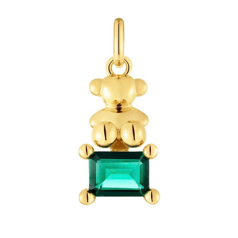 TOUS - Dije pequeño motivo oso con baño de oro 18 kt sobre plata y esmeralda creada en laboratorio Bold Bear LGG