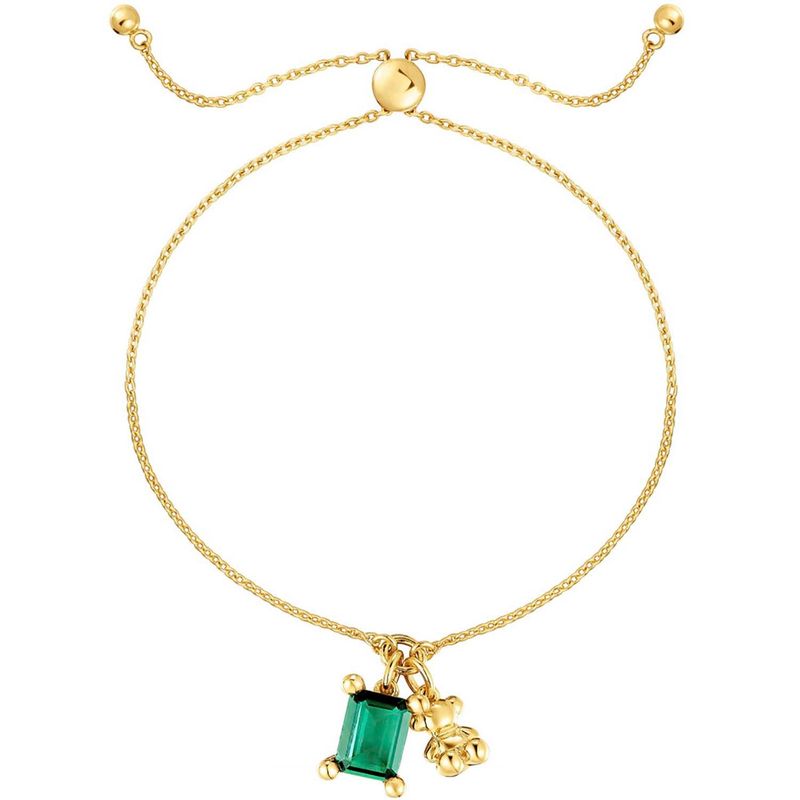 TOUS - Pulsera cadena motivo oso con baño de oro 18 kt sobre plata y esmeralda creada en laboratorio Bold Bear LGG