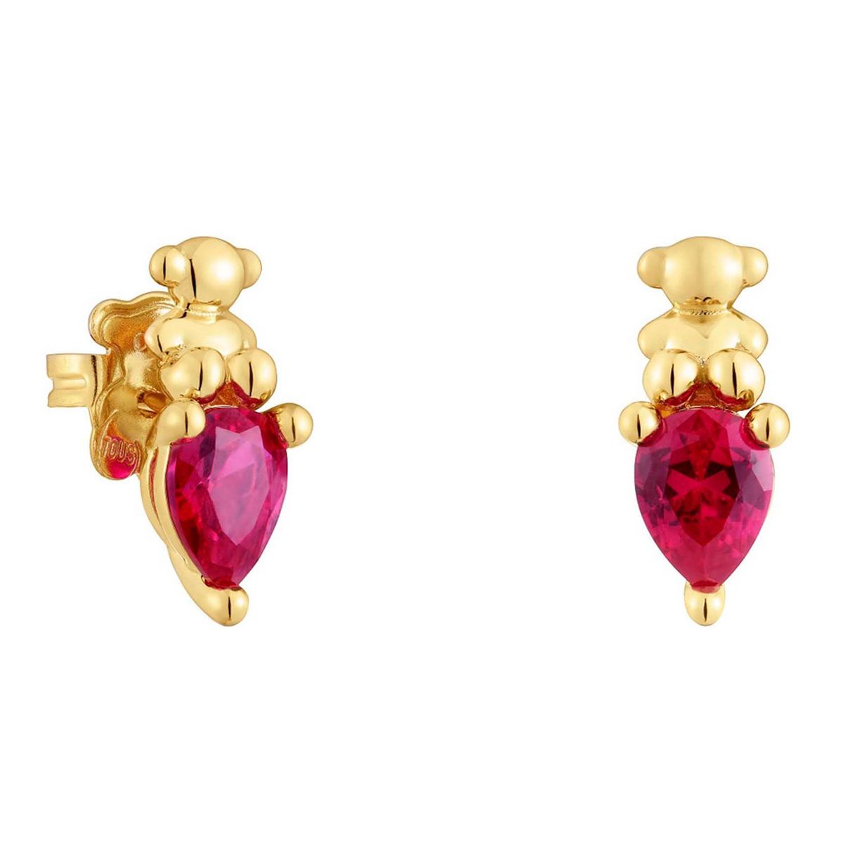 TOUS - Aretes motivo oso con baño de oro 18 kt sobre plata y rubí creado en laboratorio Bold Bear LGG