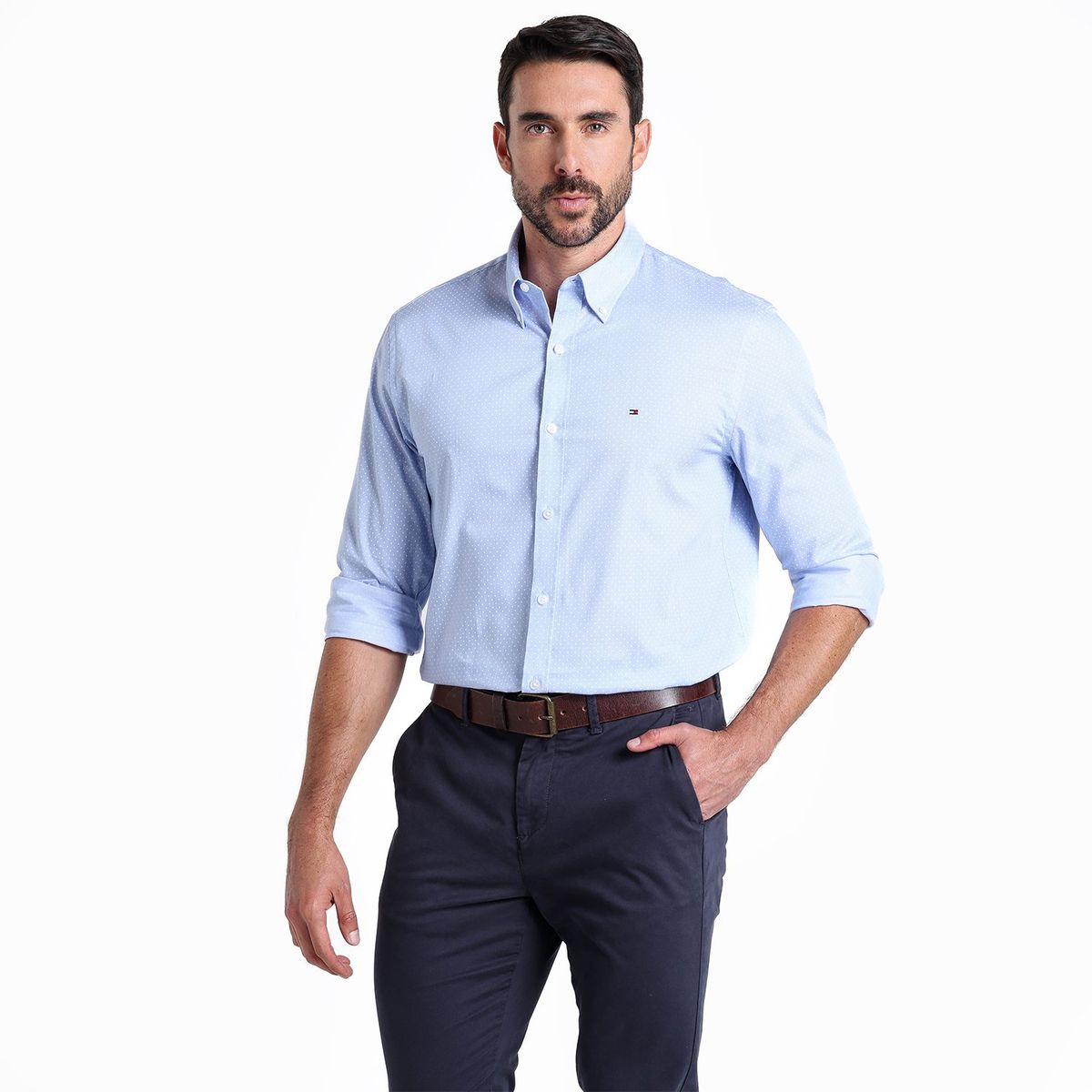 TOMMY HILFIGER - Camisa Hombre Con Puntos Manga larga de Algodón TOMMY HILFIGER