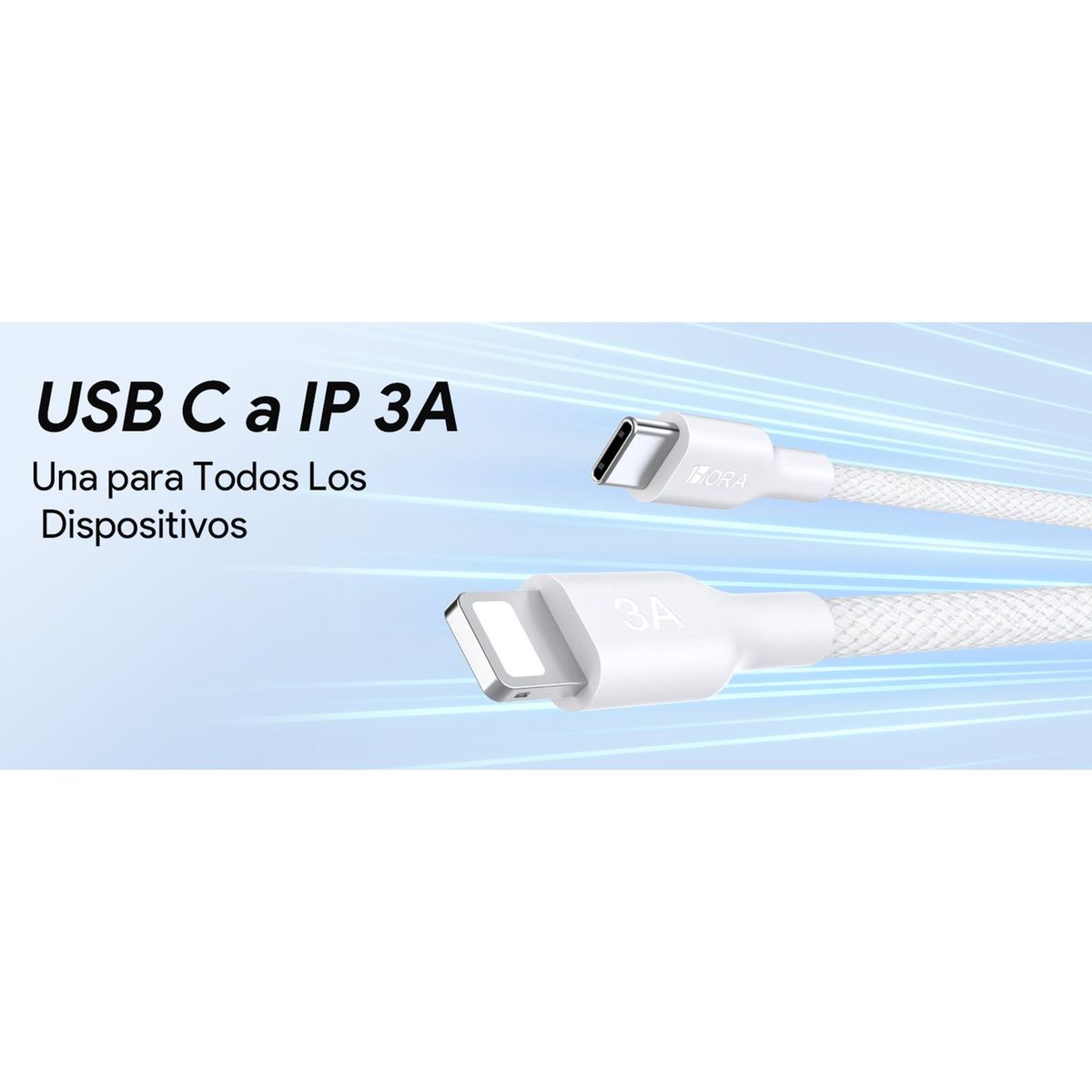 1 HORA - Cable tipo C a tipo Ligthning  3A/60w Nylon trenzado 1Mt Carga Rápida 1 Hora