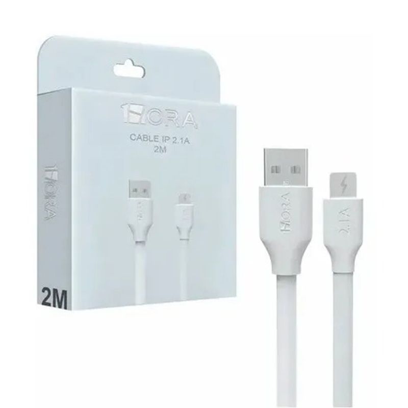 1 HORA - Cable USB- Ligthning  2.1Amperios  2 metros Blanco 1 Hora