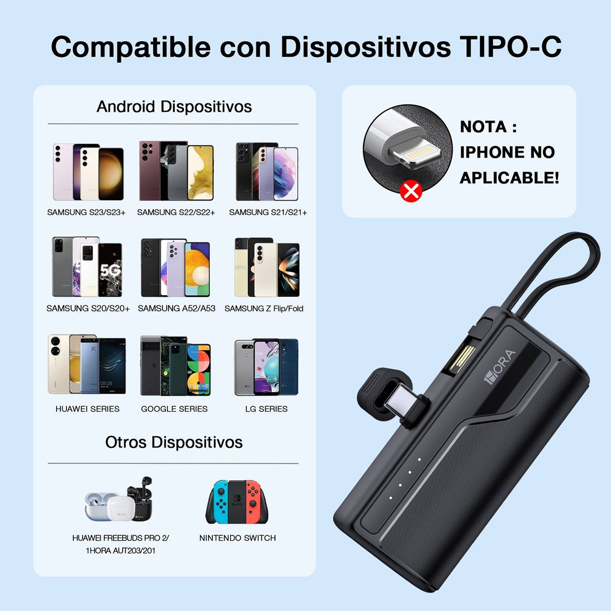 1 HORA - Powerbank de bolsillo  tipo C 4500 mAh 2.1A 1 Hora