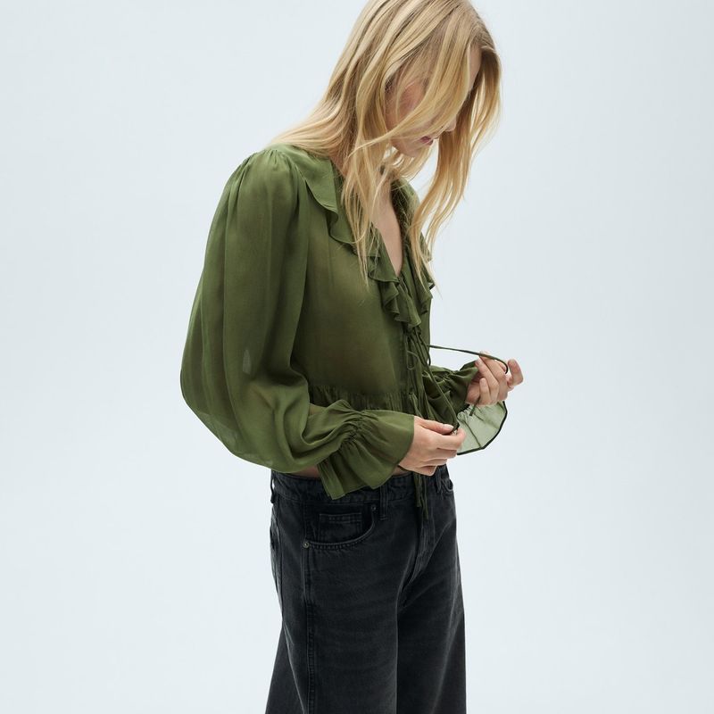 MANGO - Blusa Mujer Boleros Manga larga globo MANGO