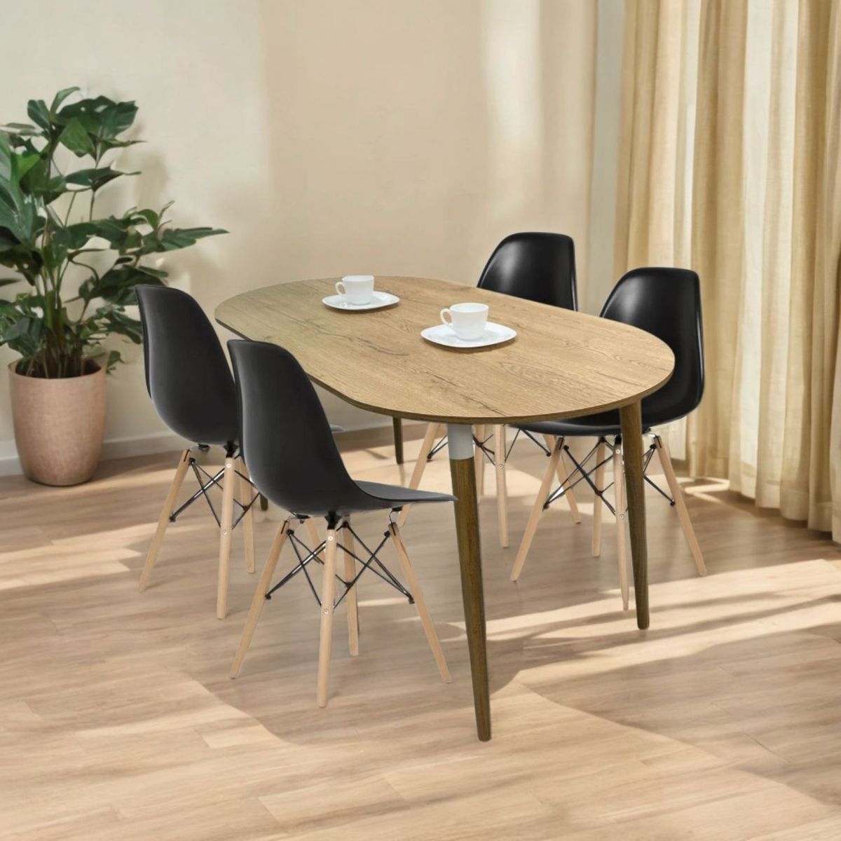 EKONOMODO - Juego de Comedor para 4 Personas (Comedor + 4 Sillas) Zell  Ekonomodo 