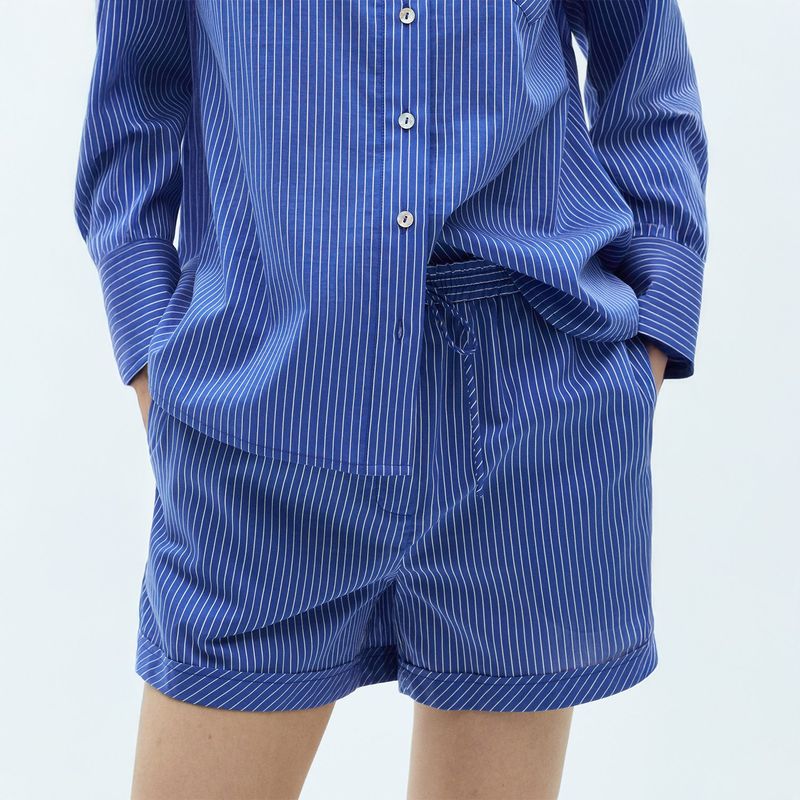 MANGO - Short Mujer Tiro medio de Rayas de Algodón MANGO