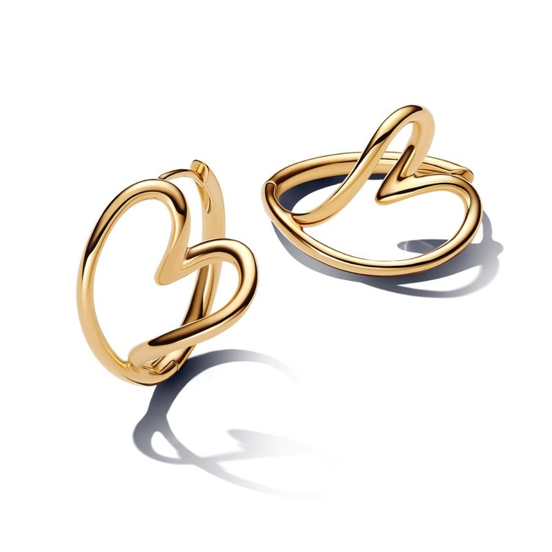 PANDORA - Aretes Pandora Aro Corazón Forma Orgánica Recubrimiento en Oro