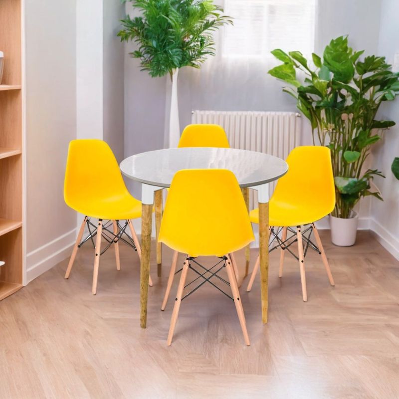 EKONOMODO - Juego de Comedor para 4 Personas (Comedor + 4 Sillas) White  Ekonomodo 