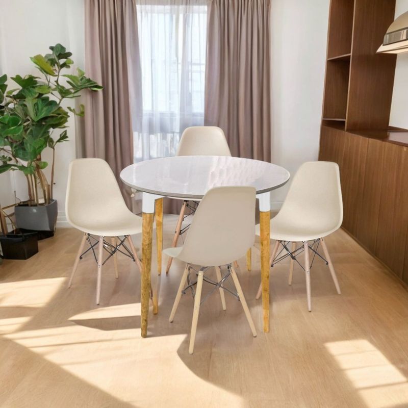 EKONOMODO - Juego de Comedor para 4 Personas (Comedor + 4 Sillas) White  Ekonomodo 