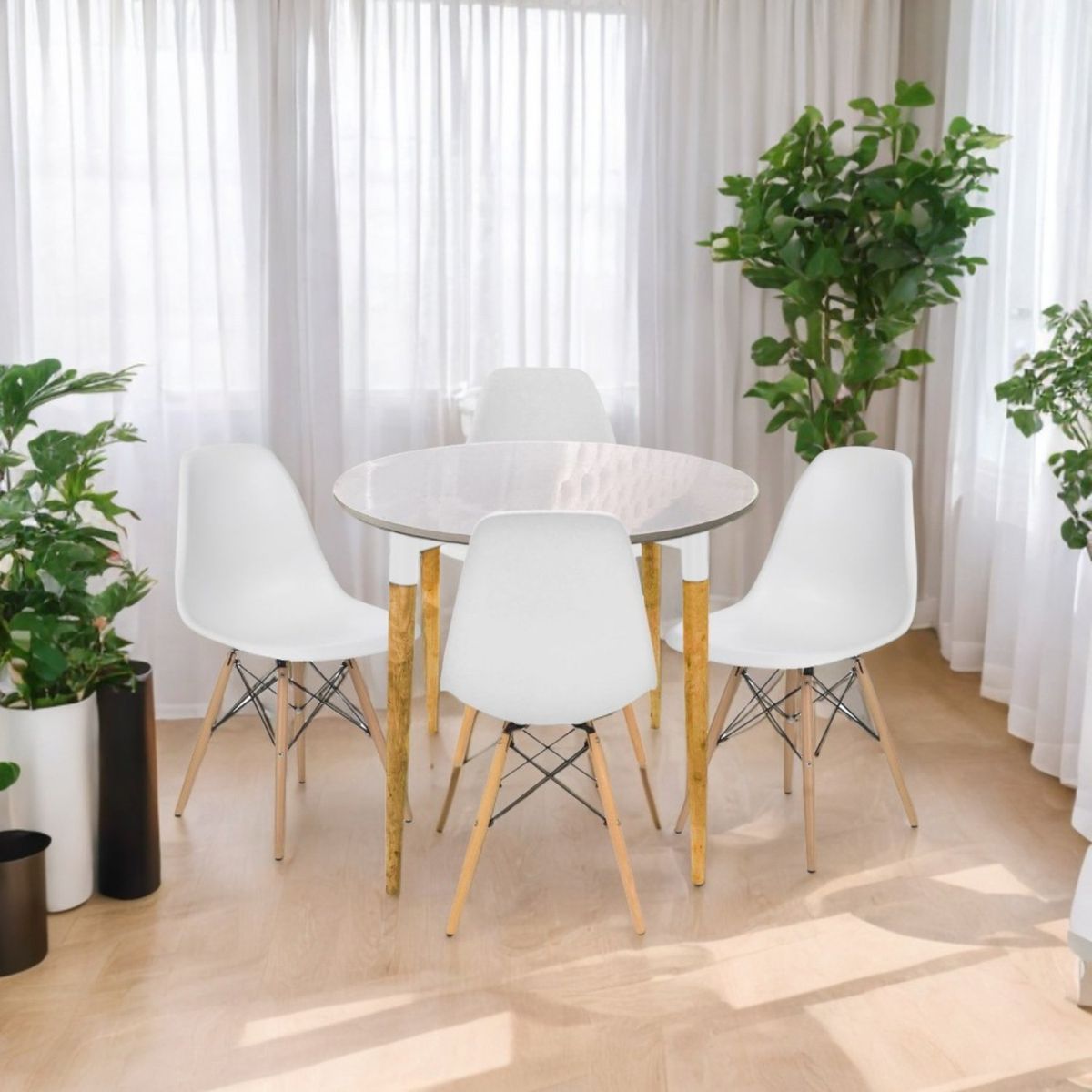 EKONOMODO - Juego de Comedor para 4 Personas (Comedor + 4 Sillas) White  Ekonomodo 