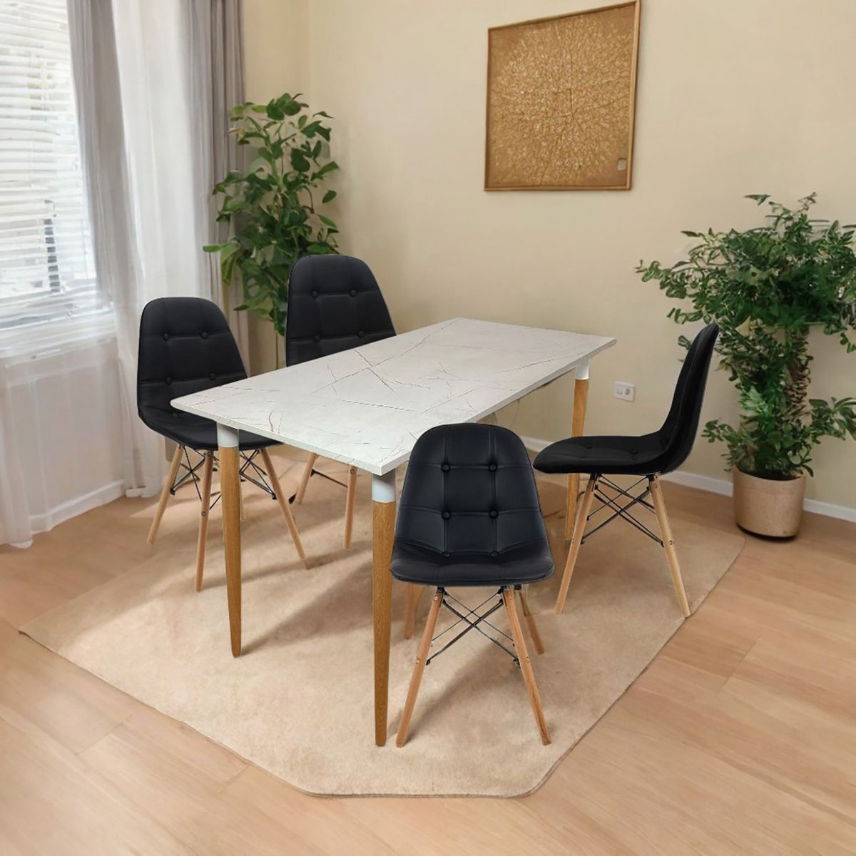 EKONOMODO - Juego de Comedor para 4 Personas (Comedor + 4 Sillas) Haby  Ekonomodo 