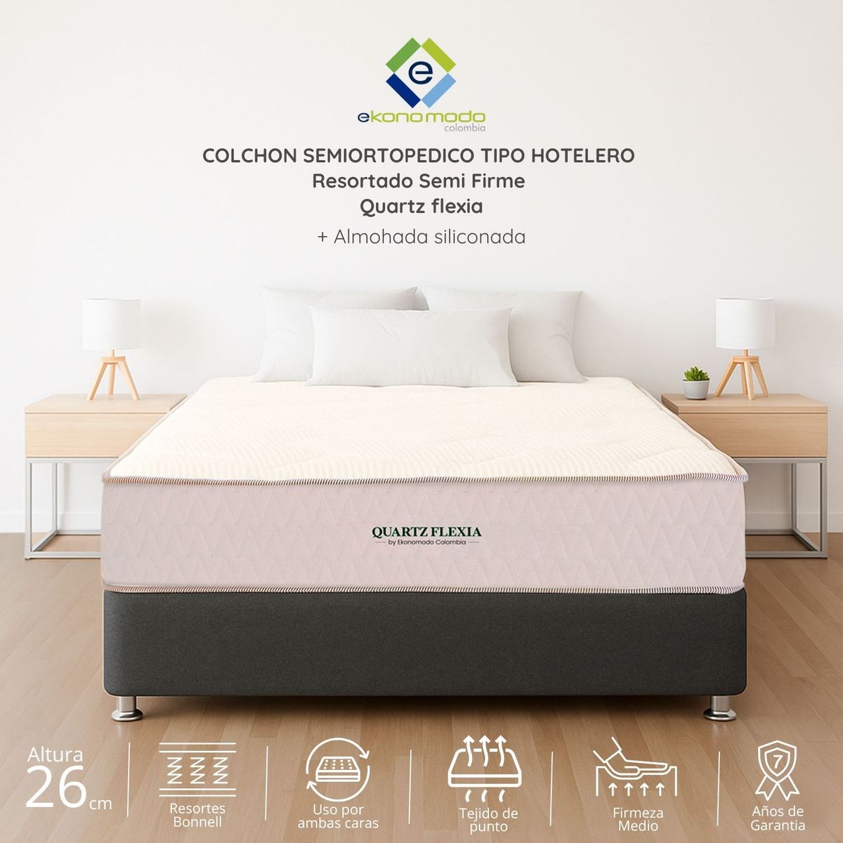 EKONOMODO - Colchón Queen Intermedio con Resortes QUARTZ FLEXIA 160 x 190 cm Ekonomodo Colombia
