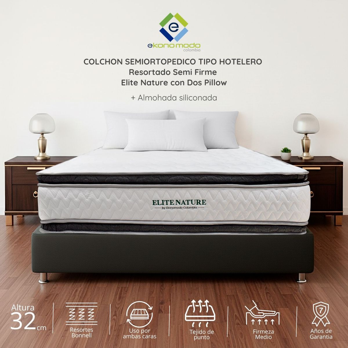 EKONOMODO - Colchón King Intermedio con Resortes ELITE NATURE 200 x 200 cm Ekonomodo Colombia