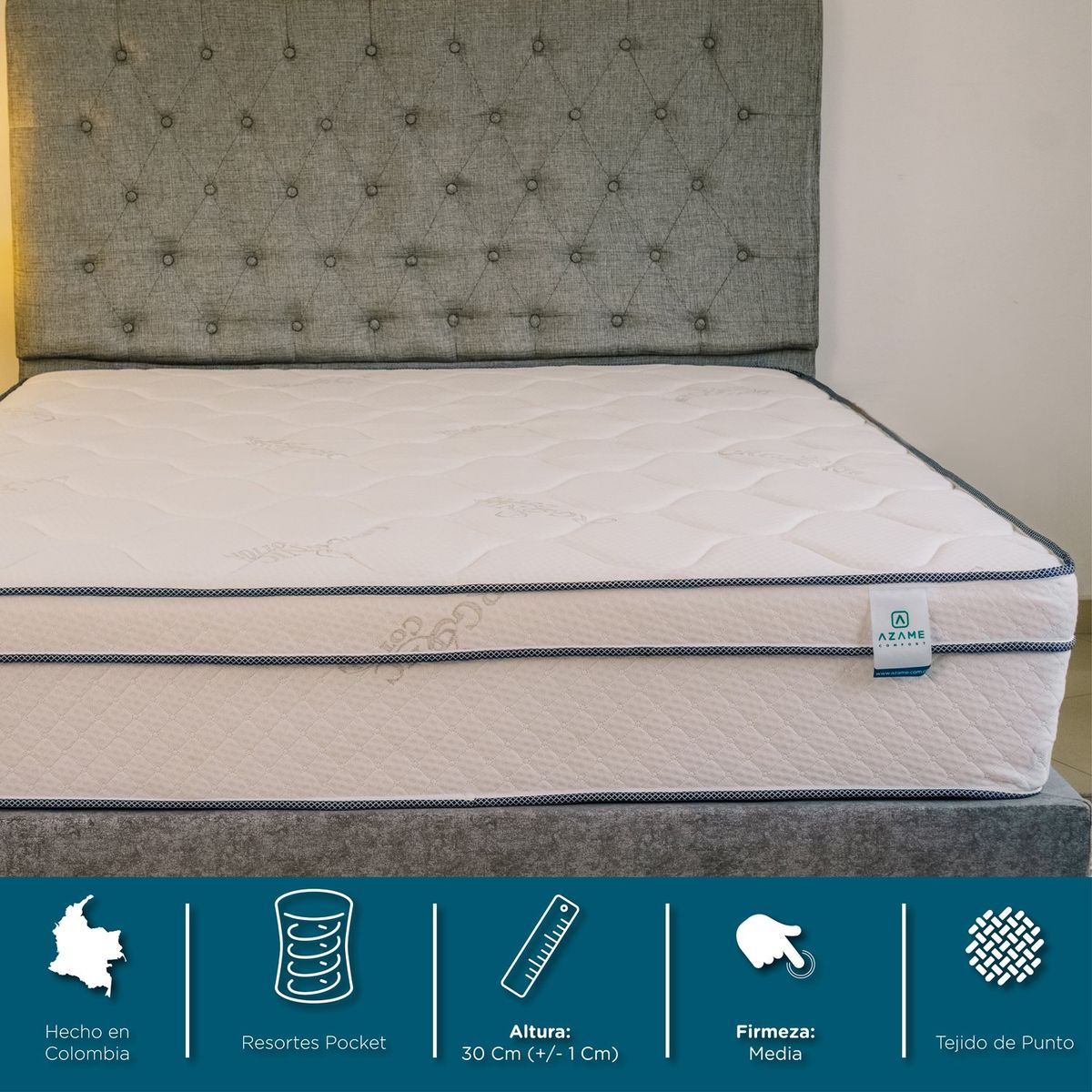 AZAME - Colchón Doble Firmeza Media Ortopédico con Pillow Resortado Luxury 140x190 cm Tela Anti-Flama Colchones Azame - Precio de Lanzamiento