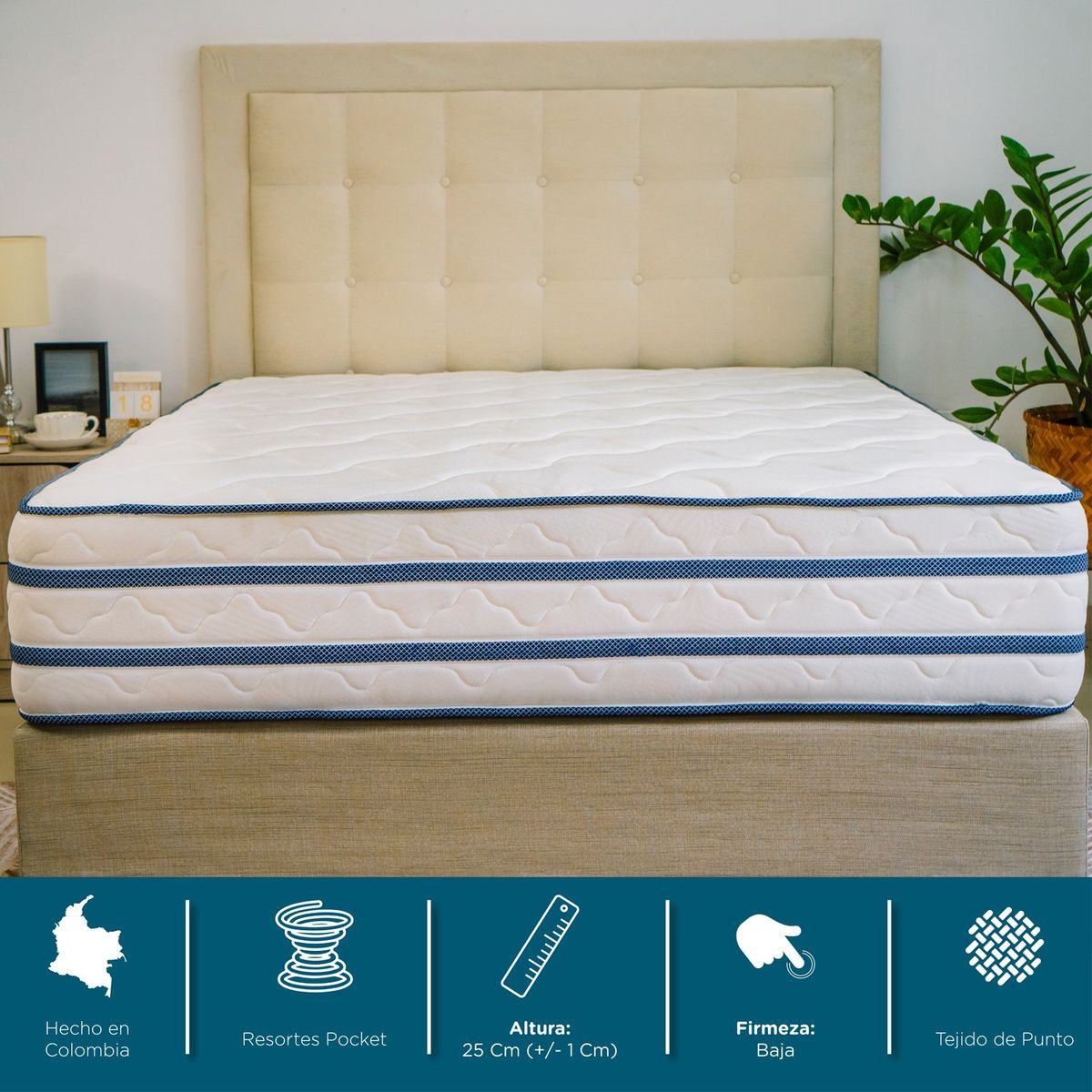 AZAME - Colchón King Ortopédico Firmeza Alta Espuma Densidad 26 Doble Lado Tela Anti Flama 200 x 200 cm - Precio de Lanzamiento