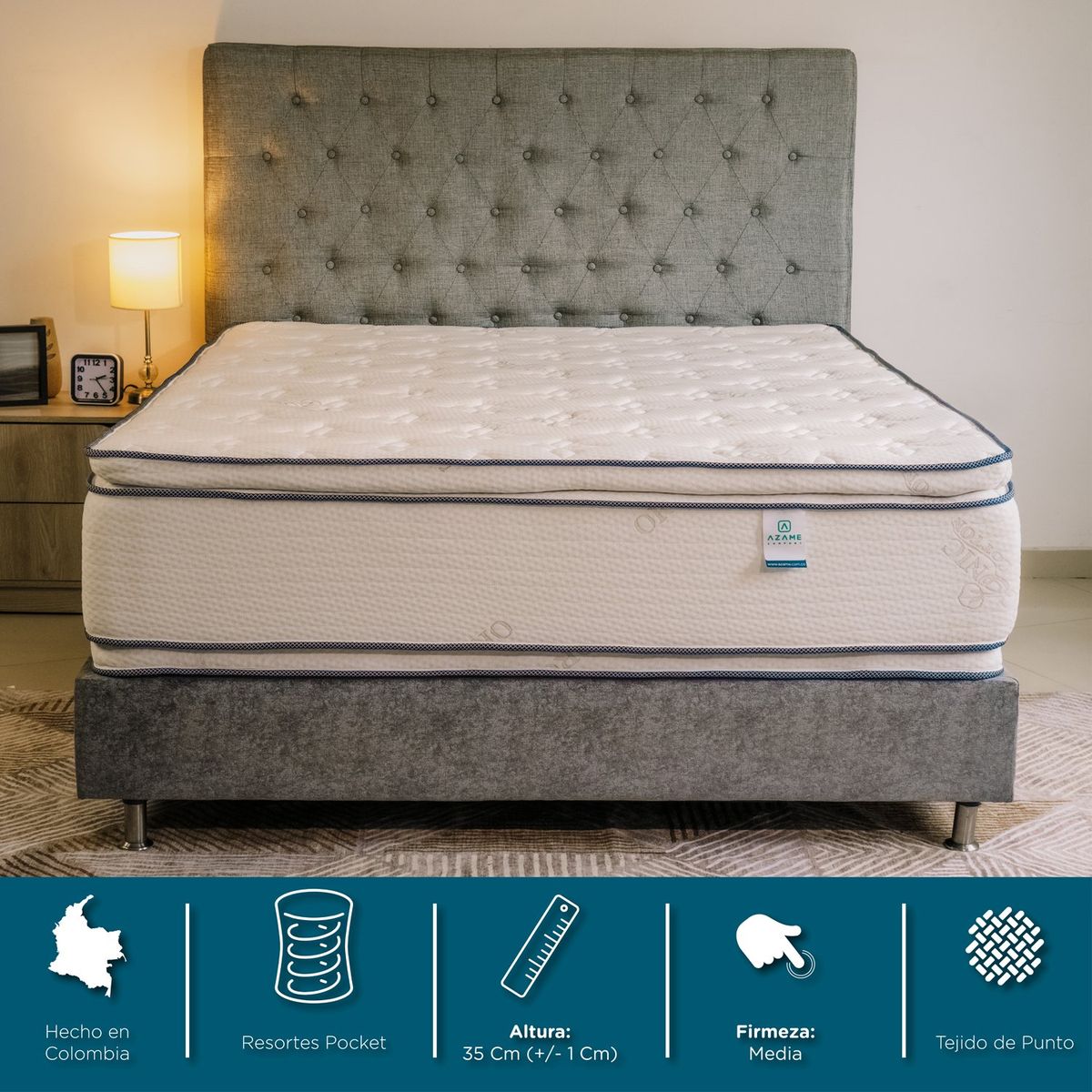 AZAME - Colchón Queen Firmaza Meida Ortopédico Doble Cara Resortado Azahar Deluxe 160x190 cm Tela Anti-Flama Colchones Azame - Precio de Lanzamiento