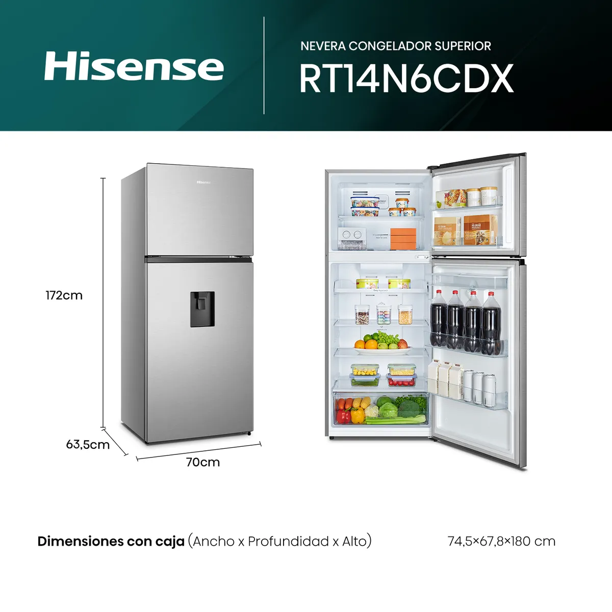 HISENSE - Nevera Congelador superior Hisense 382 lt Netos BCD-375