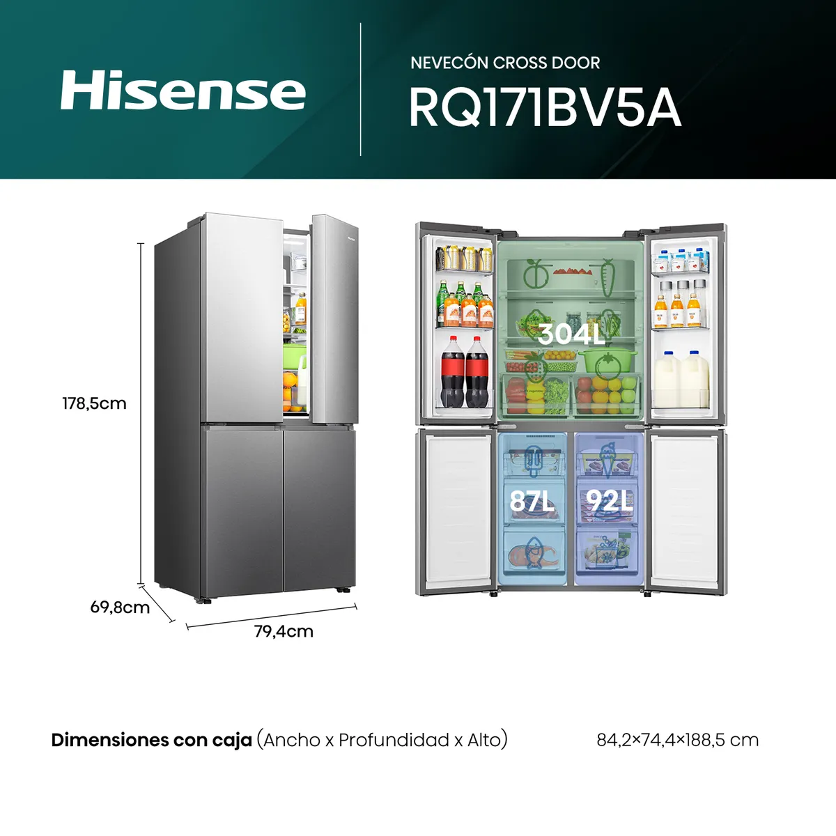 HISENSE - Cross Door Hisense 483 lt Netos BCD-470