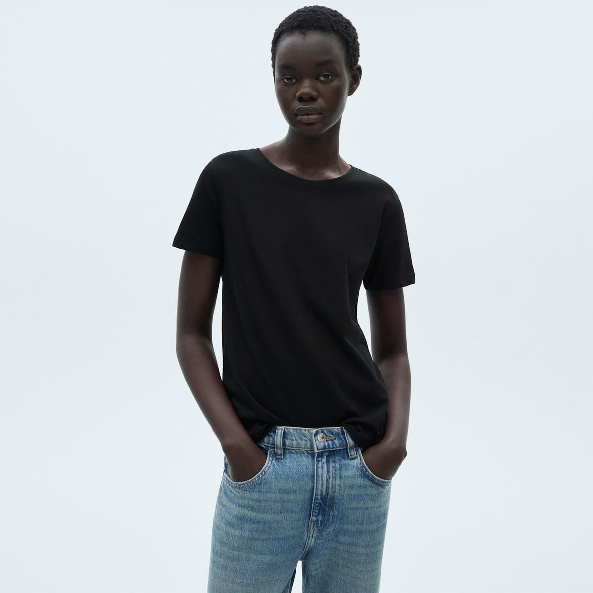 MANGO - Camiseta Mujer Manga corta de Algodón MANGO