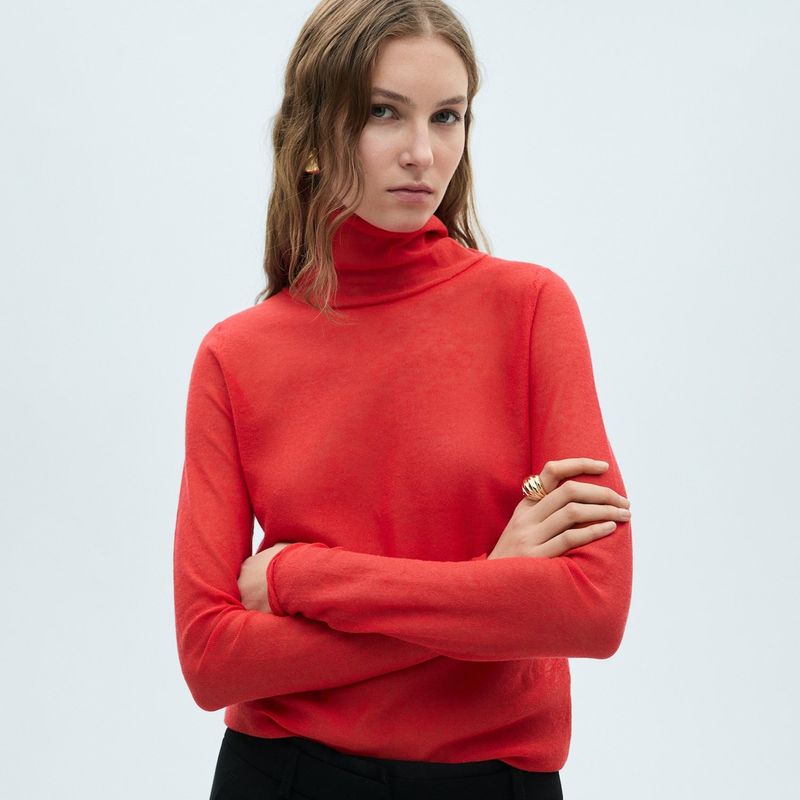 MANGO - Saco Mujer Tejido de Algodón Mango