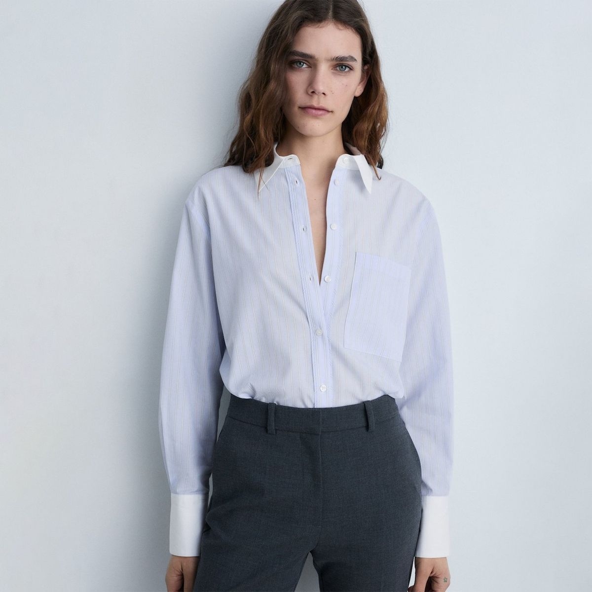 MANGO - Camisa Mujer de Rayas Manga larga de Algodón MANGO