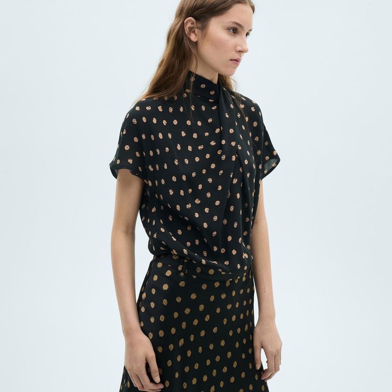 MANGO - Blusa Mujer Con Estampado Manga corta Mango 