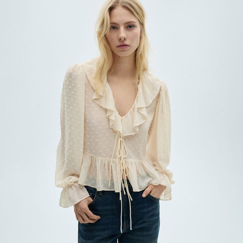 MANGO - Blusa Mujer Con Boleros Manga larga globo Mango