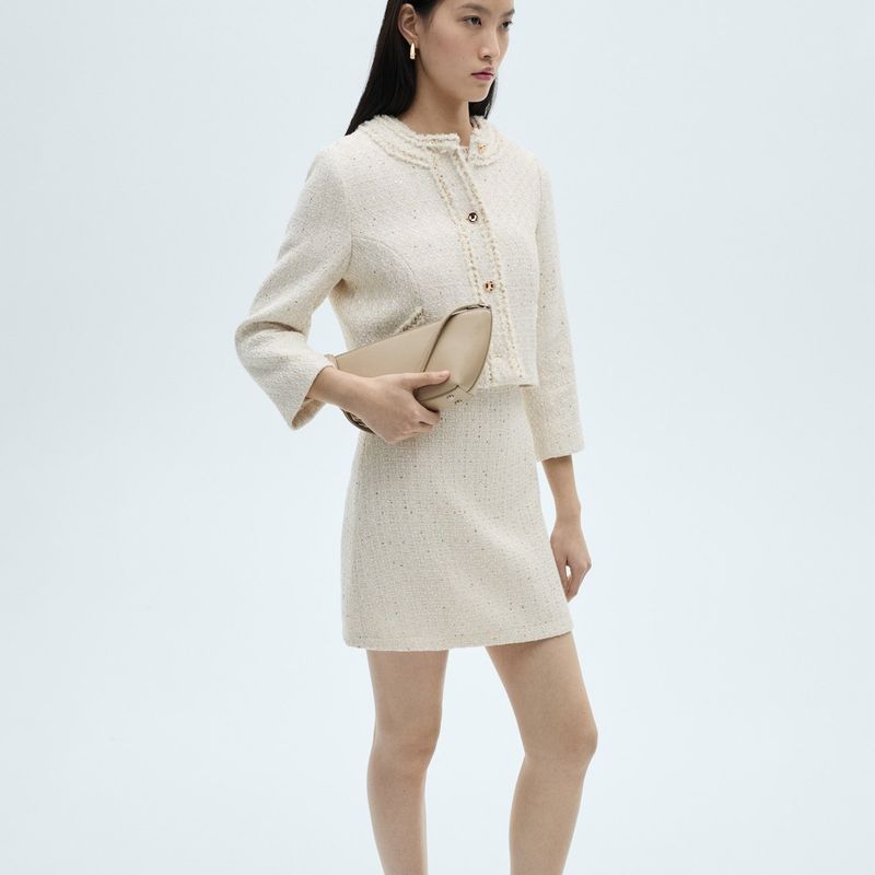 MANGO - Chaqueta Mujer Tweed Crop Mango