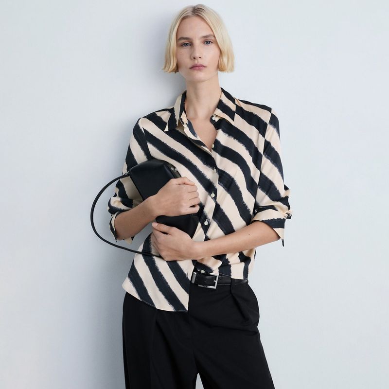 MANGO - Camisa Mujer Con Estampado Manga larga Mango 