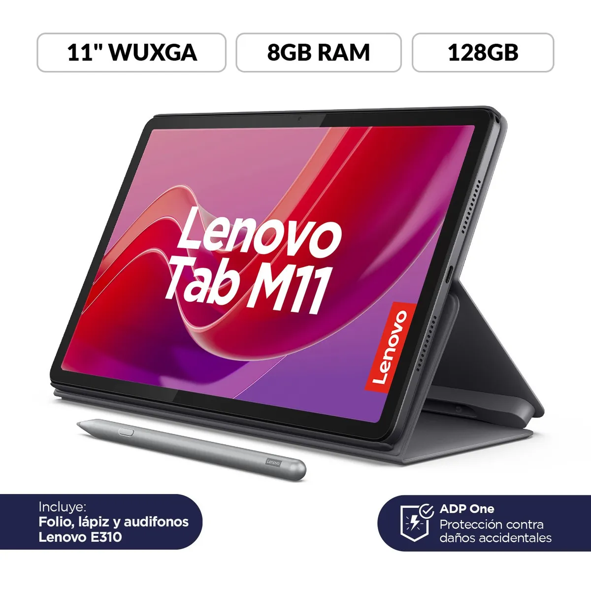 LENOVO - Tablet Lenovo M11 128GB | Incluye Protector, Lápiz y Aud | Pantalla 11 pulgadas | 8GB RAM | Camara Posterior 8MP | Camara Frontal 8MP 11 pulgadas 128 GB