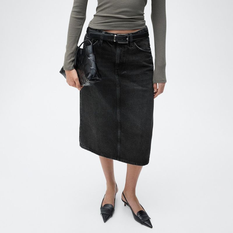 MANGO - Falda de jean Midi Mujer de Algodón MANGO