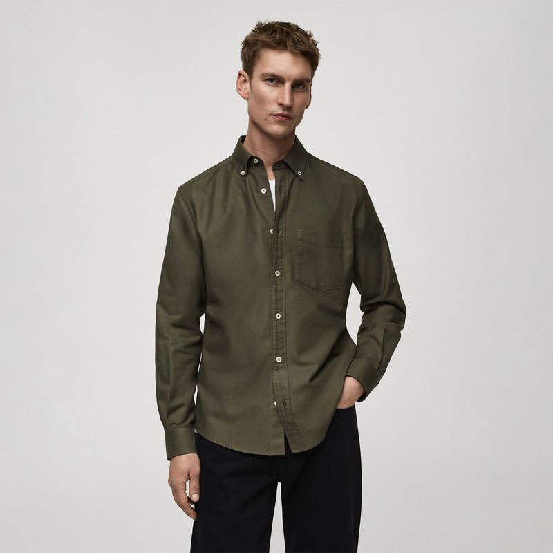 MANGO - Camisa Hombre Manga larga de Algodón Mango