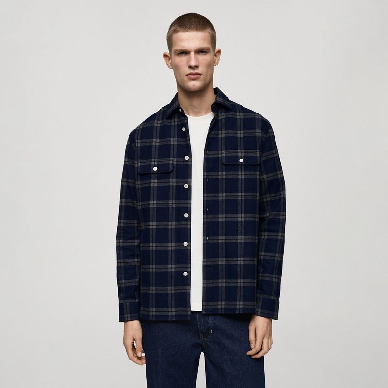 MANGO - Camisa Hombre de Cuadros Manga larga de Algodón Mango