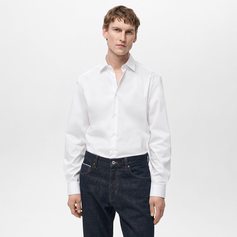 MANGO - Camisas Hombre Manga larga de Algodón Mango