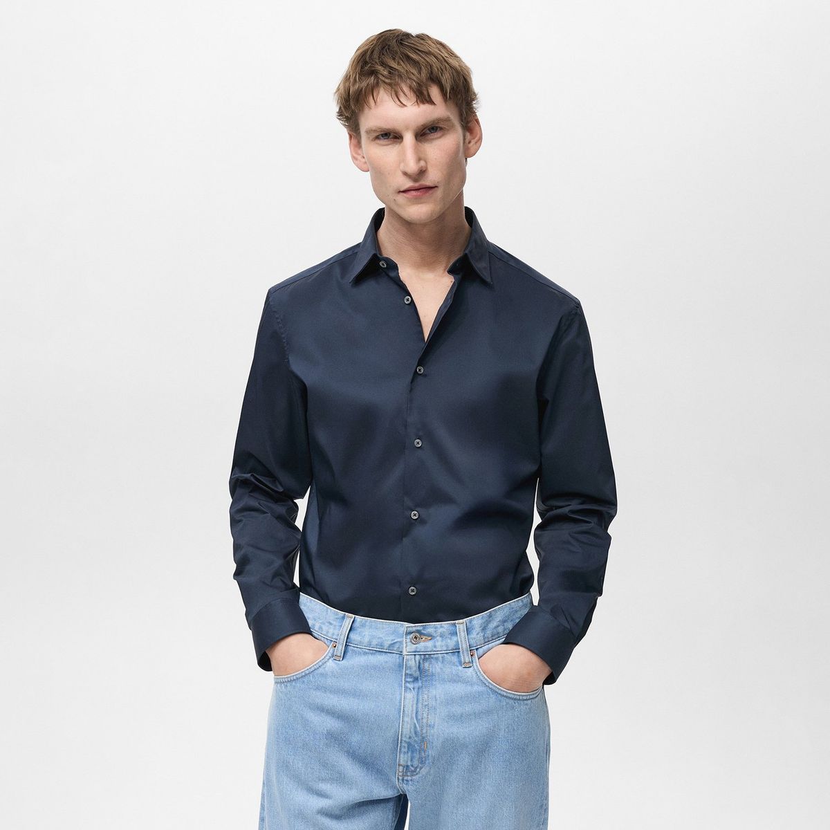 MANGO - Camisas Hombre Manga larga de Algodón Mango