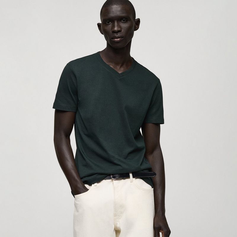 MANGO - Camiseta Hombre Manga corta  de Algodón MANGO