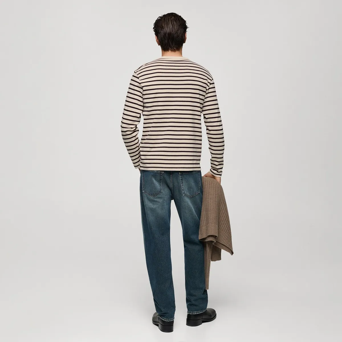 MANGO - Camiseta Hombre Manga larga de Rayas de Algodón MANGO