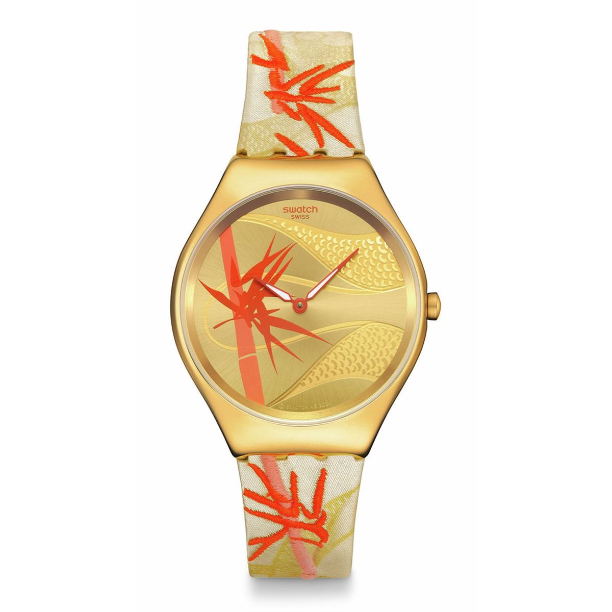 SWATCH - Relojes Swatch Unisex GOLDEN RED BAMBOO. Relojes Cuero Amarillo SYXZ105