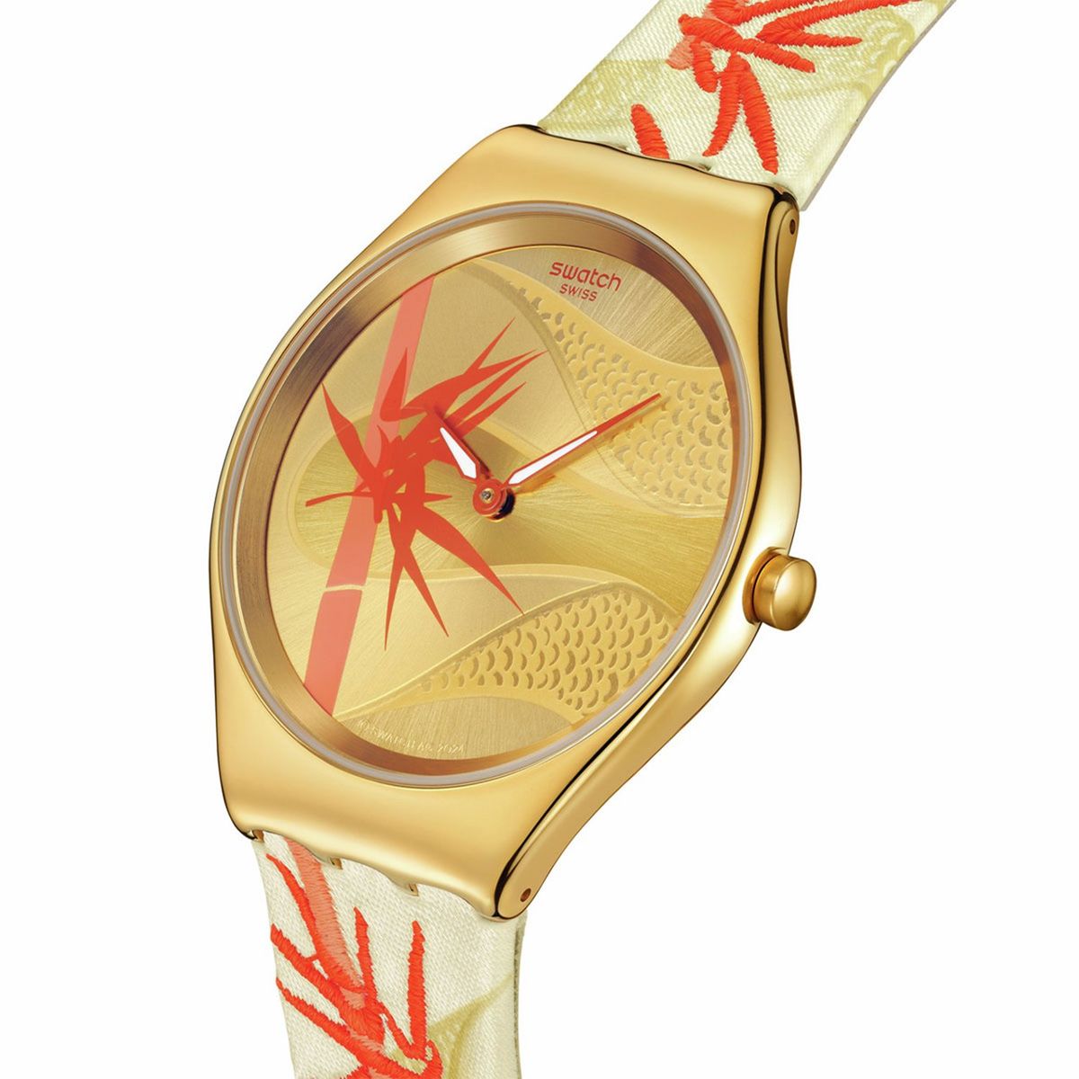 SWATCH - Relojes Swatch Unisex GOLDEN RED BAMBOO. Relojes Cuero Amarillo SYXZ105