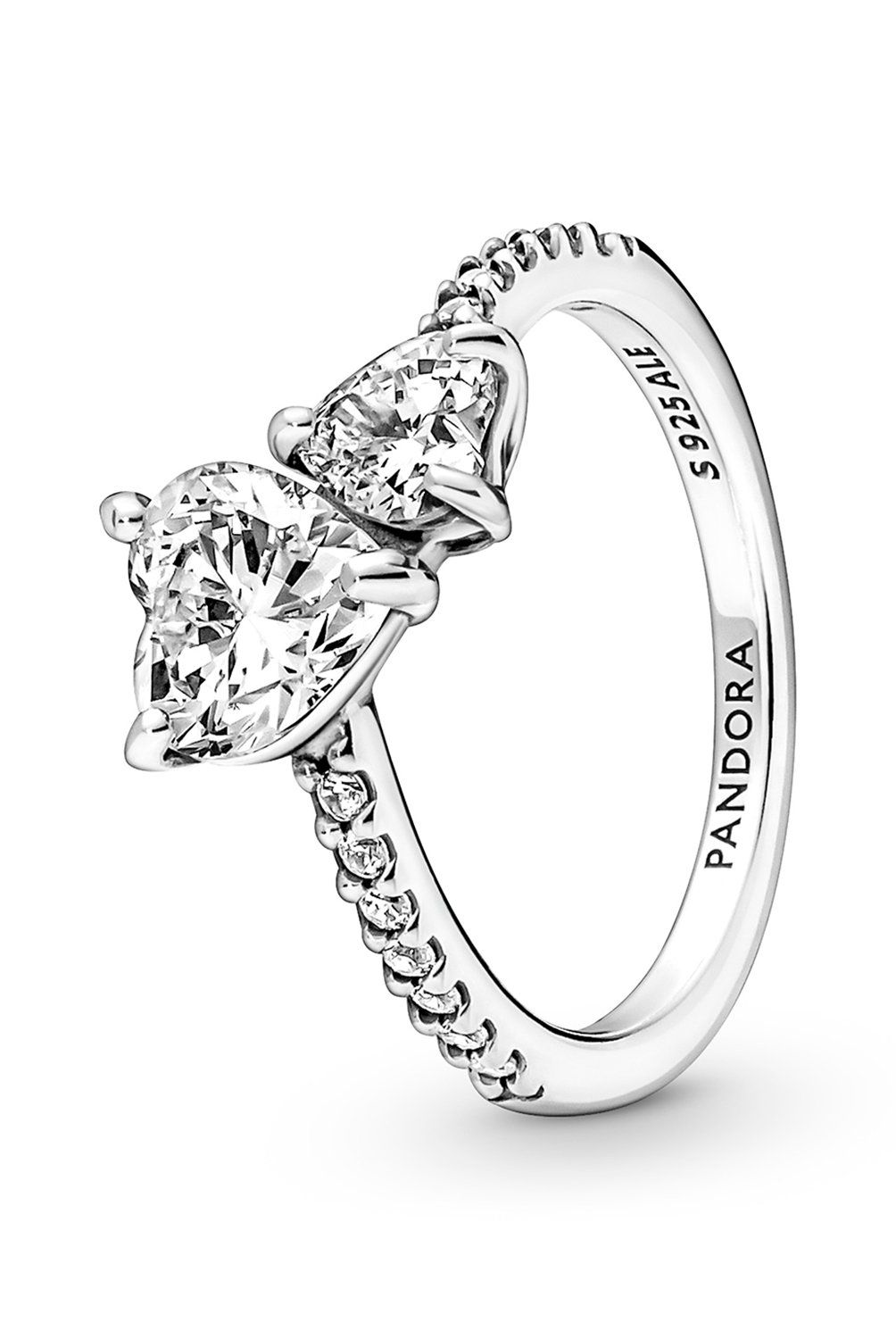 PANDORA - Anillo Pandora Reluciente Doble Corazón Plata Esterlina 