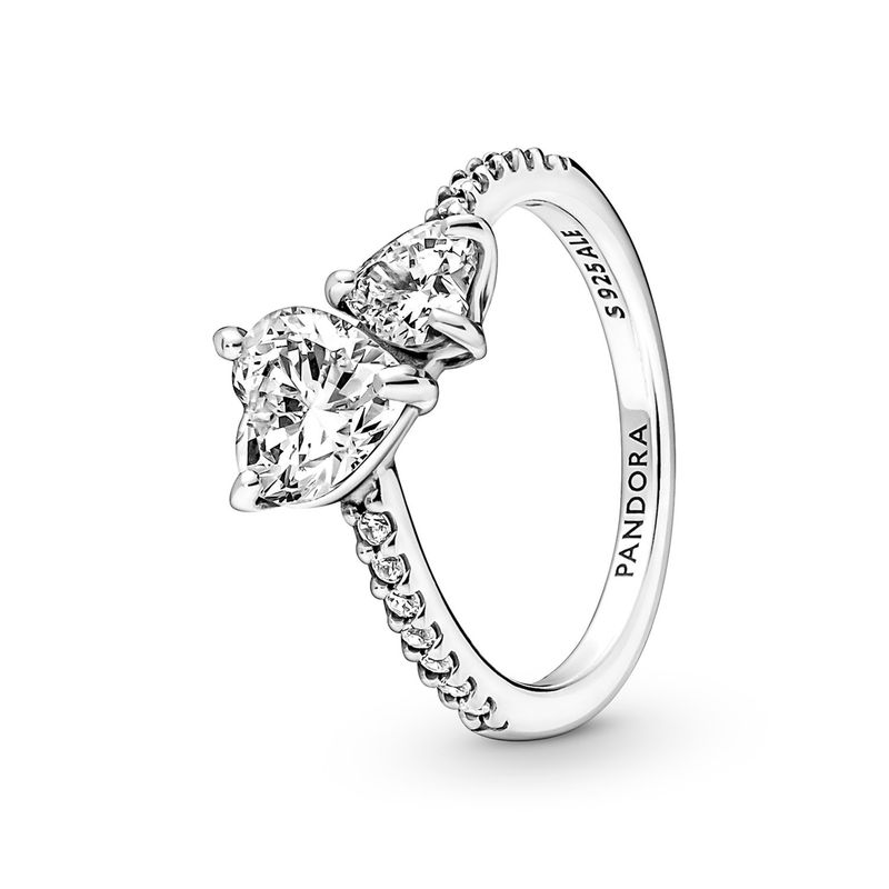 PANDORA - Anillo Pandora Reluciente Doble Corazón Plata Esterlina 