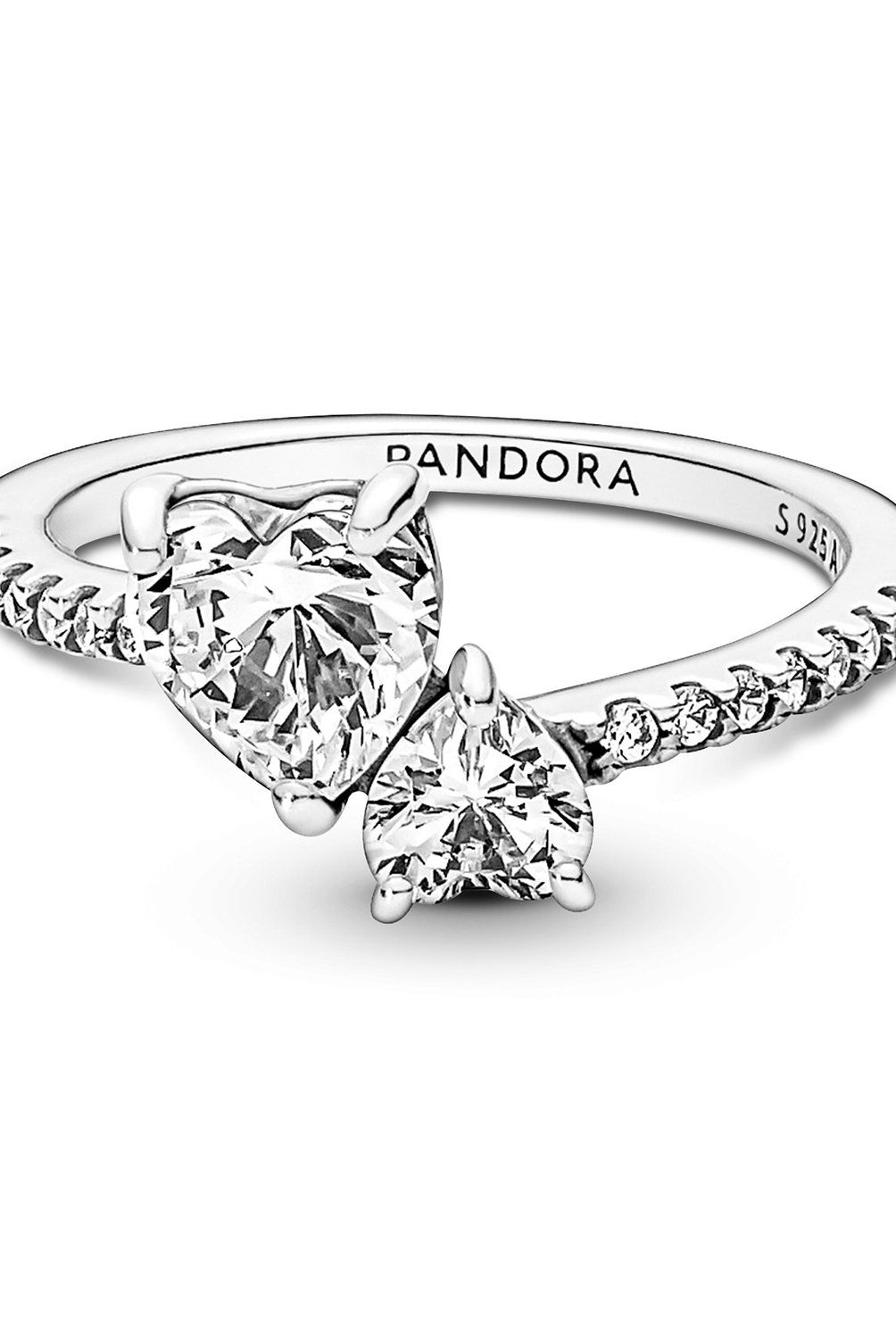 PANDORA - Anillo Pandora Reluciente Doble Corazón Plata Esterlina 