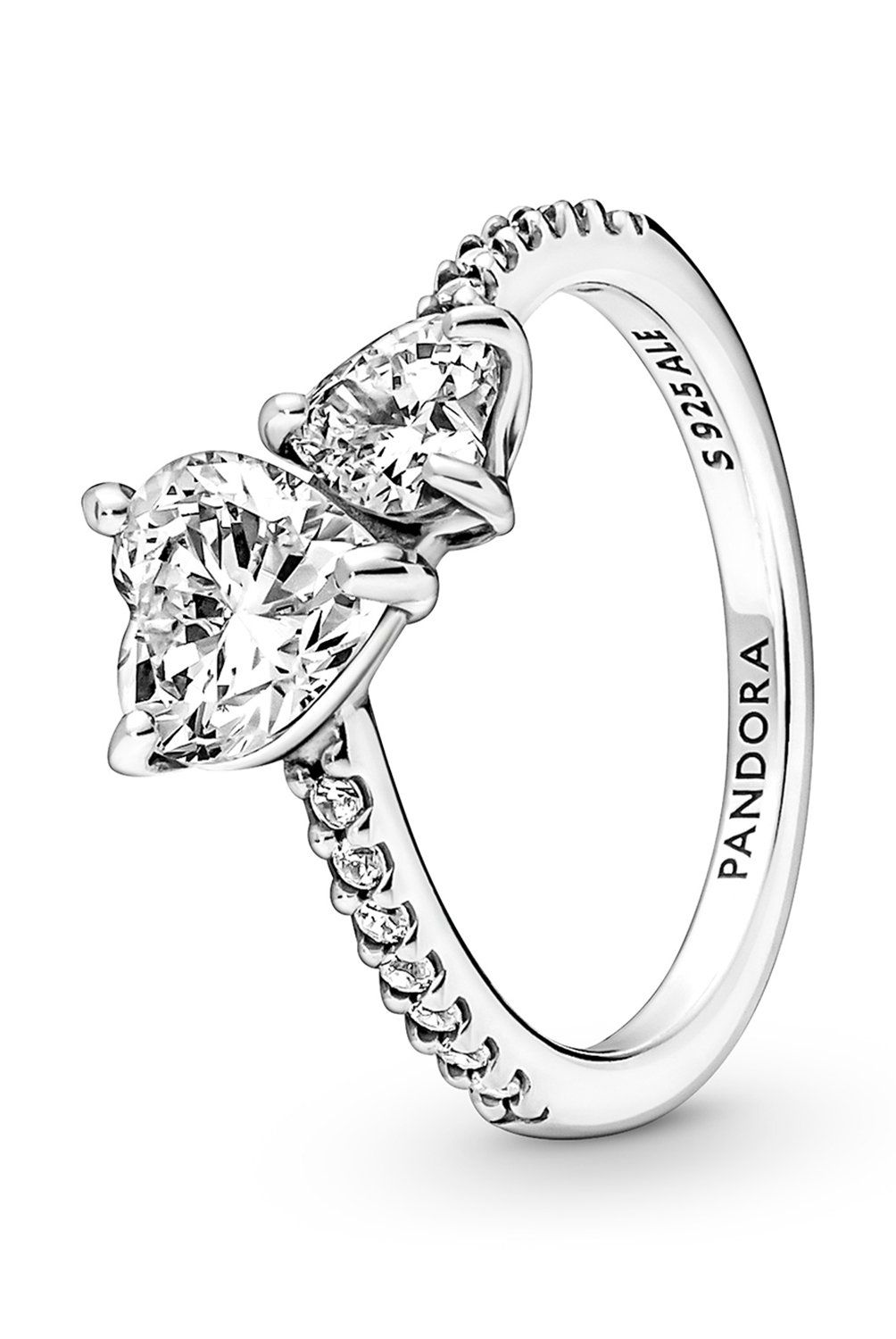 PANDORA - Anillo Pandora Reluciente Doble Corazón Plata Esterlina 