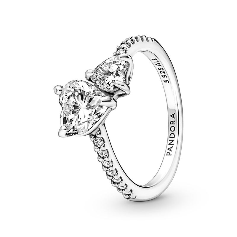 PANDORA - Anillo Pandora Reluciente Doble Corazón Plata Esterlina 