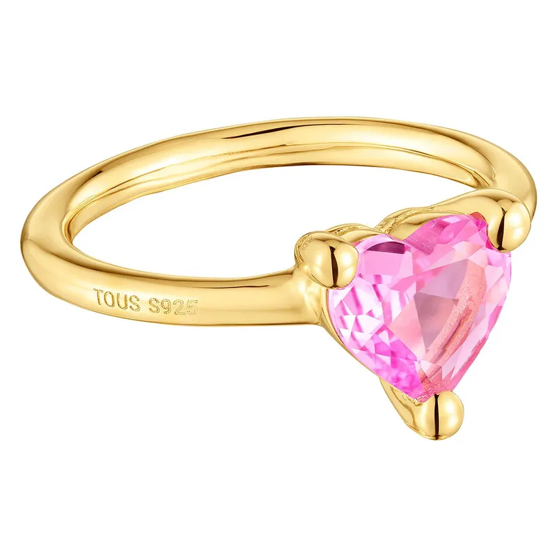 TOUS - Anillo con baño de oro 18 kt sobre plata y zafiro creado en laboratorio Garden Of Love LGG