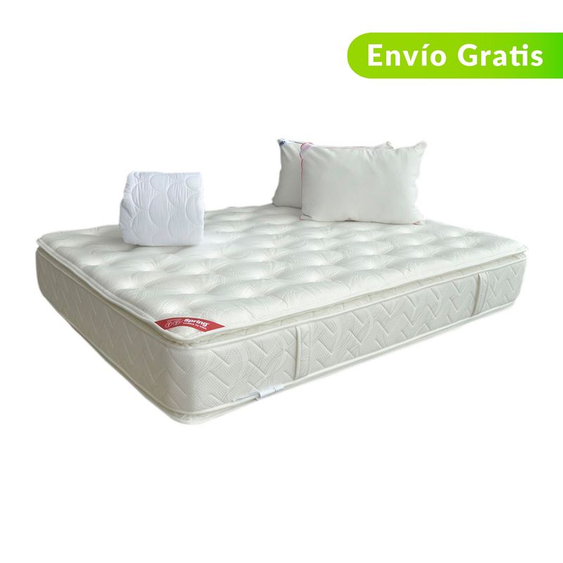 COLCHONES SPRING - Colchón Queen Firme Ortopédico Doble Cara Espumado 160 x 190 cm + Almohada + Protector Colchones Spring