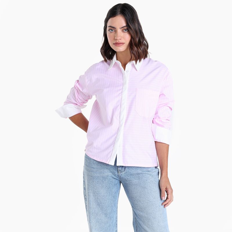 BASEMENT - Camisa Mujer de Rayas Manga larga de Algodón Basement