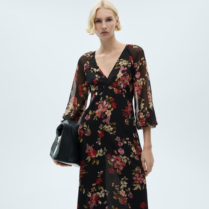 MANGO - Vestido Mujer Medio Flores Mango 