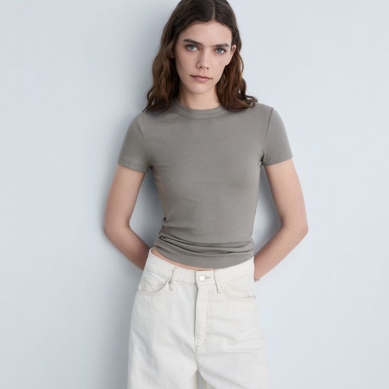 MANGO - Camiseta Mujer Tejido Manga corta Mango 